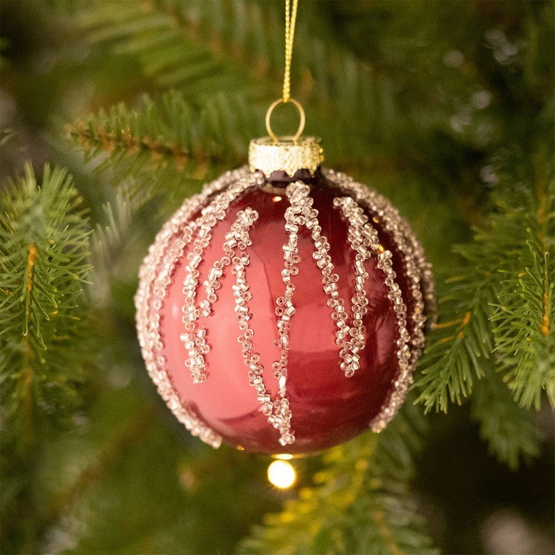 Wensum 12 x Christmas Tree Baubles Decoration Red & Gold with Glitter Pattern - 8cm by Wensum