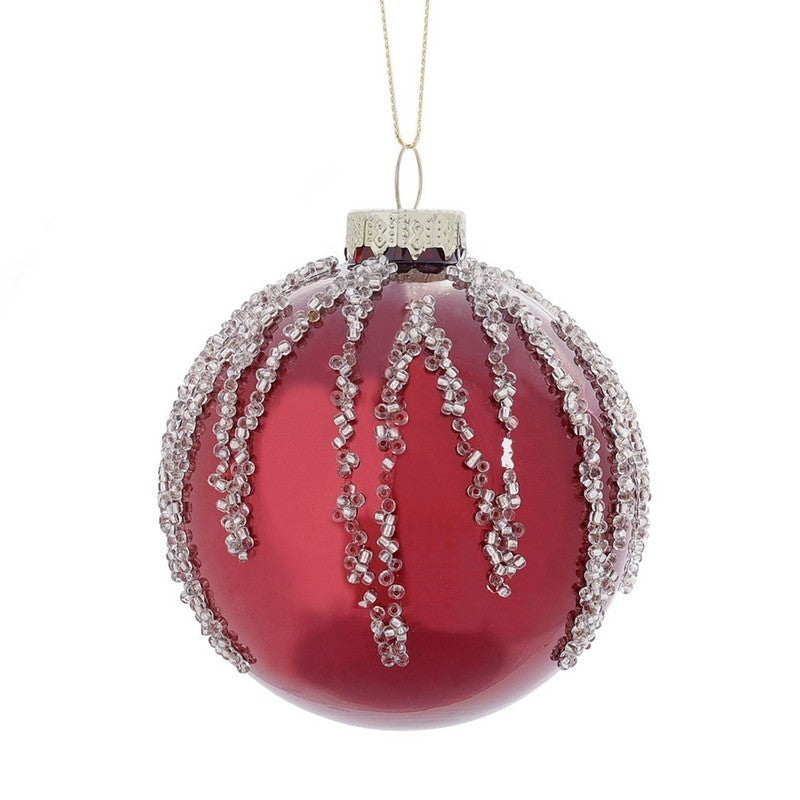 Wensum 12 x Christmas Tree Baubles Decoration Red & Gold with Glitter Pattern - 8cm by Wensum