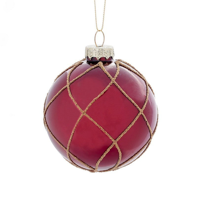 Wensum 12 x Christmas Tree Baubles Decoration Red & Gold with Glitter Pattern - 8cm by Wensum