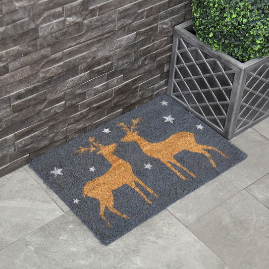 Wensum Doormat Christmas Decoration Grey with Reindeer Pattern - 60cm by Wensum