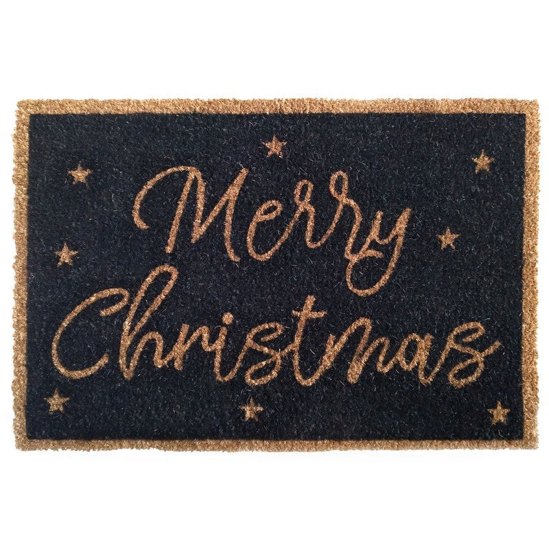 Doormat Christmas Decoration Black with Merry Christmas Text - 60cm by Wensum