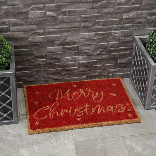 Wensum Doormat Christmas Decoration Red with Merry Christmas Text - 60cm by Wensum