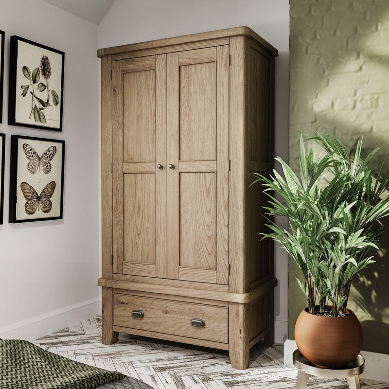 Norfolk Furniture Bondi Tall Wardrobe Oak Natural 2 Doors 1 Drawer