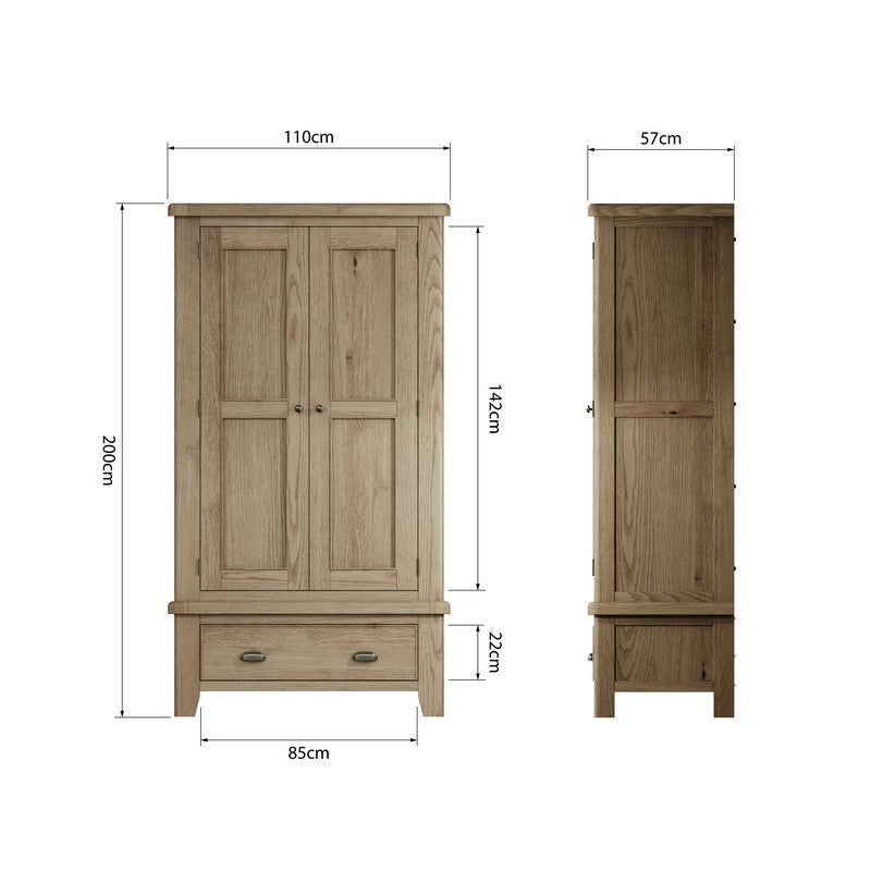 Norfolk Furniture Bondi Tall Wardrobe Oak Natural 2 Doors 1 Drawer