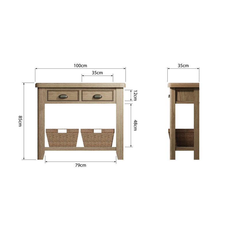 Anglian Furniture Bondi Console Table Oak Natural 2 Drawers