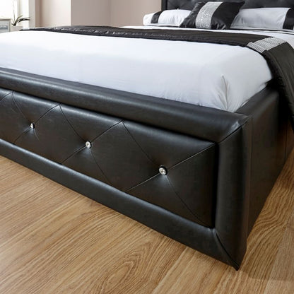 GFW Hollywood Double Ottoman Bed Faux Leather Black 5 x 7ft