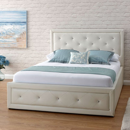 GFW Hollywood King Size Ottoman Bed Faux Leather White 5 x 7ft