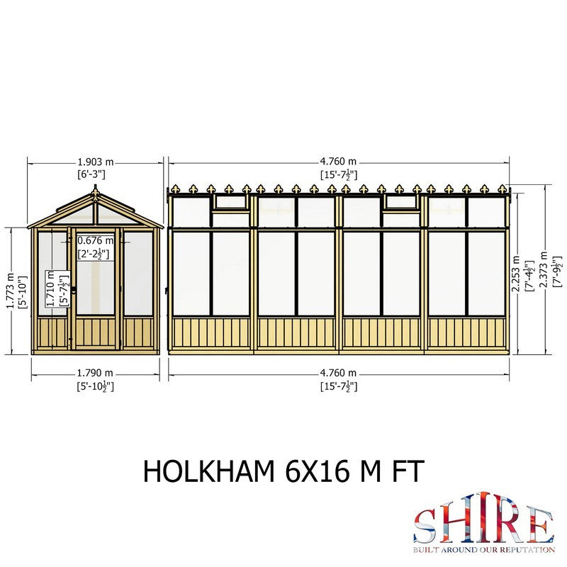 Shire Holkham 15' 7" x 6' 2" Apex Greenhouse - Premium Coated