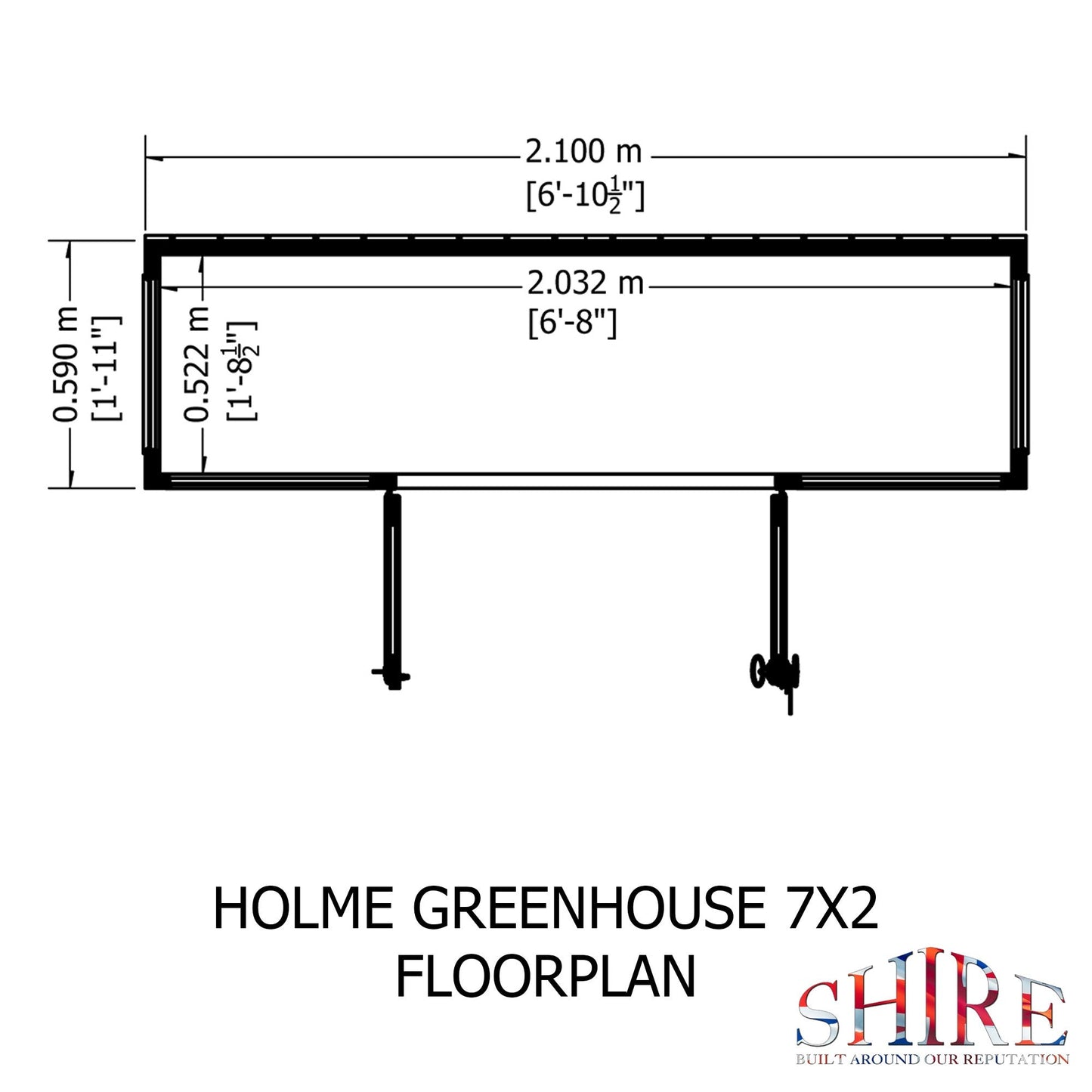 Shire Holme 1' 11" x 6' 10" Pent Greenhouse - Classic Coated