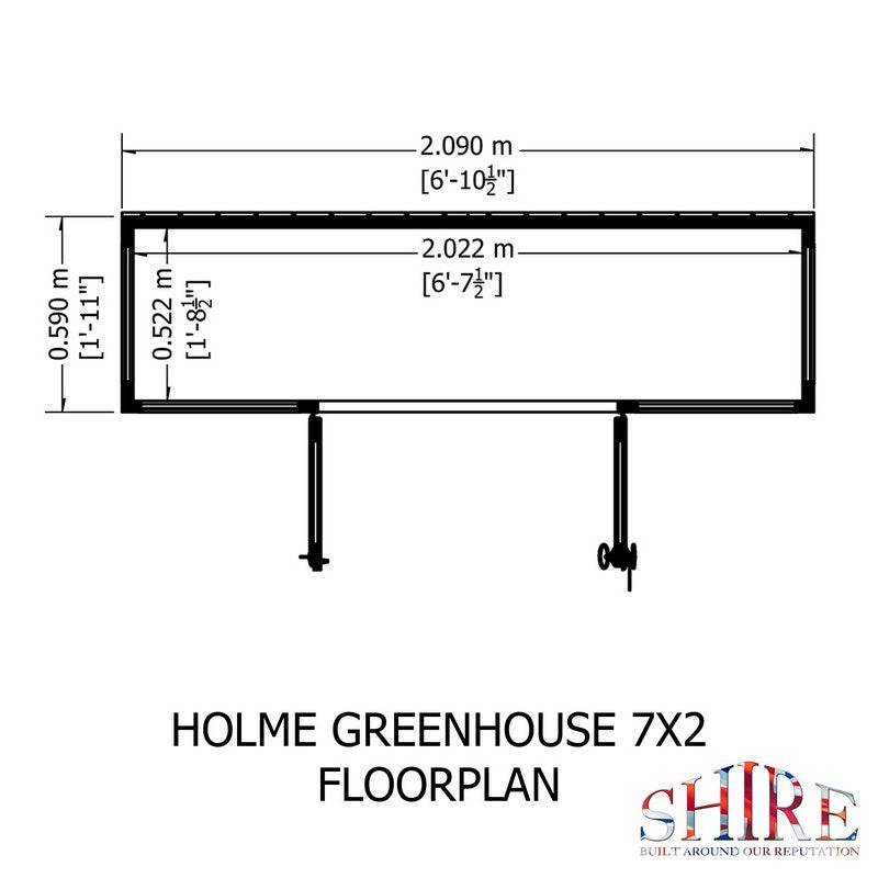 Shire Holme 1' 11" x 6' 10" Pent Greenhouse - Classic Coated