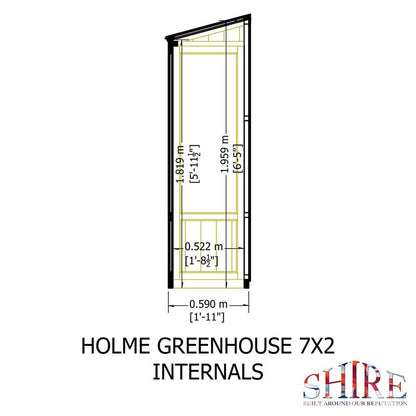 Shire Holme 1' 11" x 6' 10" Pent Greenhouse - Classic Coated