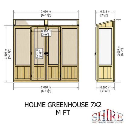 Shire Holme 1' 11" x 6' 10" Pent Greenhouse - Classic Coated