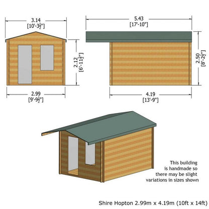 Shire Shire Hopton 9' 9" x 13' 8" Apex Log Cabin - Premium 34mm Cladding Tongue & Groove