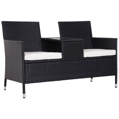 2 Seater Rattan Chair Set W/Middle Tea Table-Black