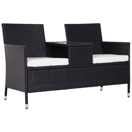 2 Seater Rattan Chair Set W/Middle Tea Table-Black