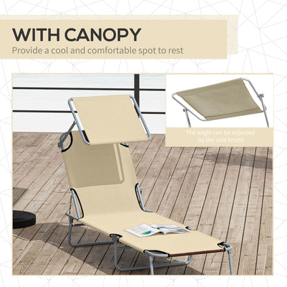 Outsunny Reclining Chair Folding Lounger Seat Sun Lounger with Sun Shade Awning Beach Garden Outdoor Patio Recliner Adjustable