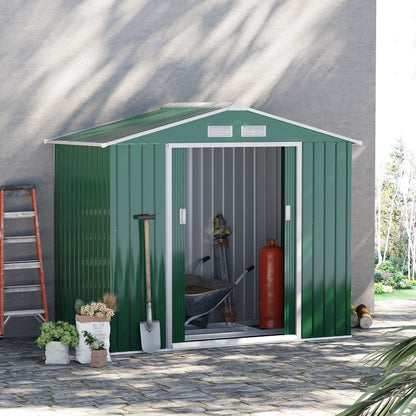 Galvanised 7 x 4' Double Door Reverse Apex Garden Shed Lockable Steel Green by Steadfast