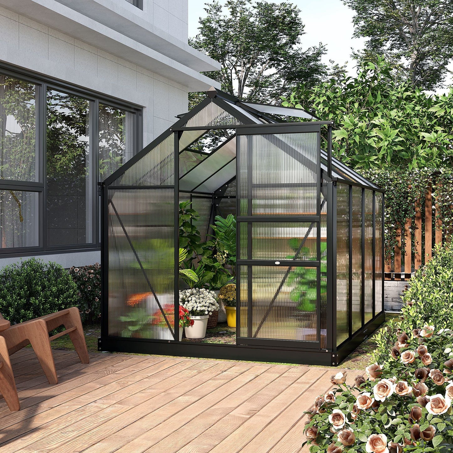 Outsunny Clear Polycarbonate Greenhouse Large Walk-In Green House Garden Plants Grow Galvanized Base Aluminium Frame With Slide Door