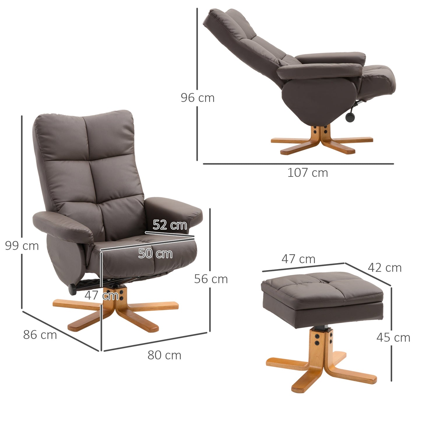 Swivel Recliner Chair and Footstool with Hidden Storage