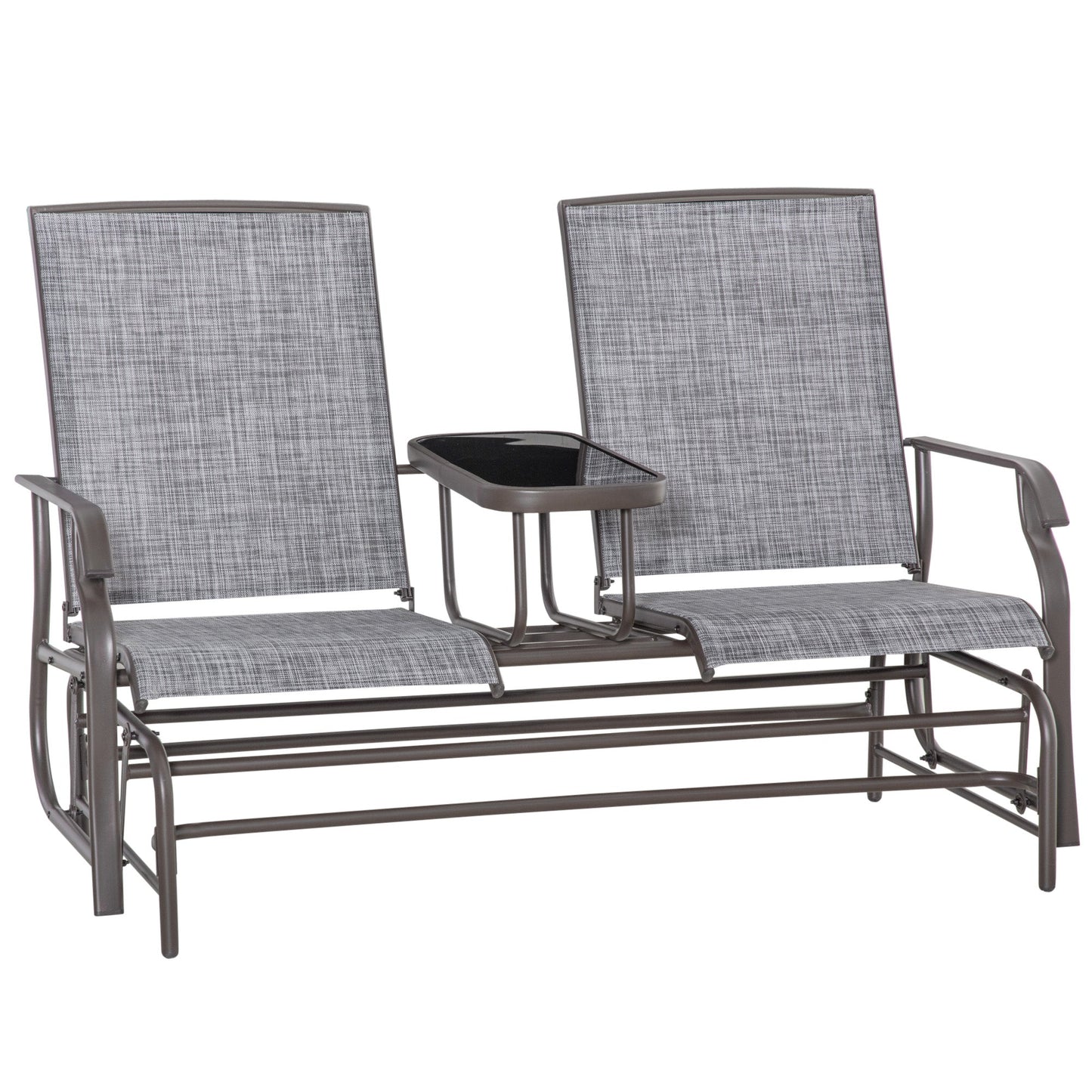 2 Seater Metal Double Swing Chair Glider Rocking Chair Seat Outdoor Seater Garden Furniture Patio Porch With Table Grey