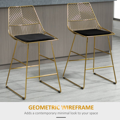 Set of 2 Bar stools Modern Counter Height Wire Metal Bar chairs for Kitchen