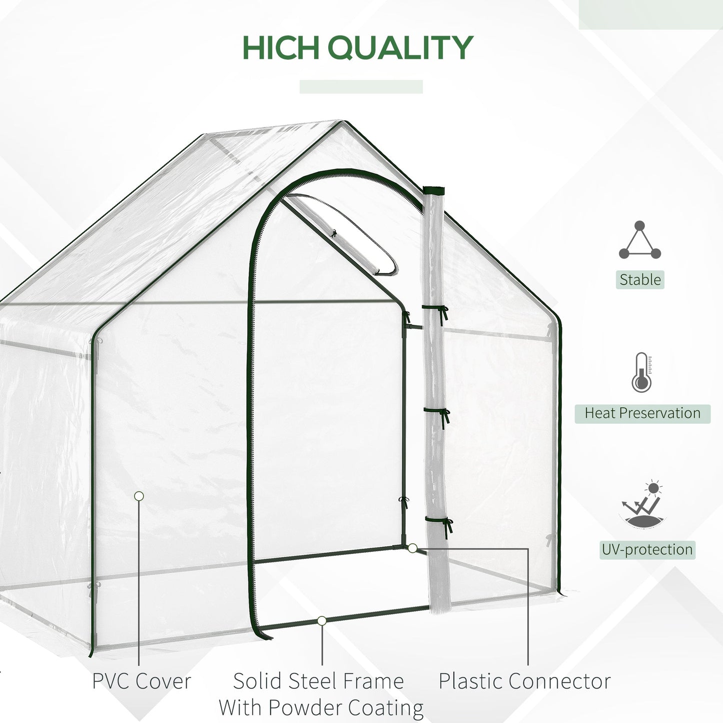 Walk In PVC Greenhouse Garden Outdoor Flower Planter Steel Frame w/ Zipped Door & Window 180 x 100 x 168CM White