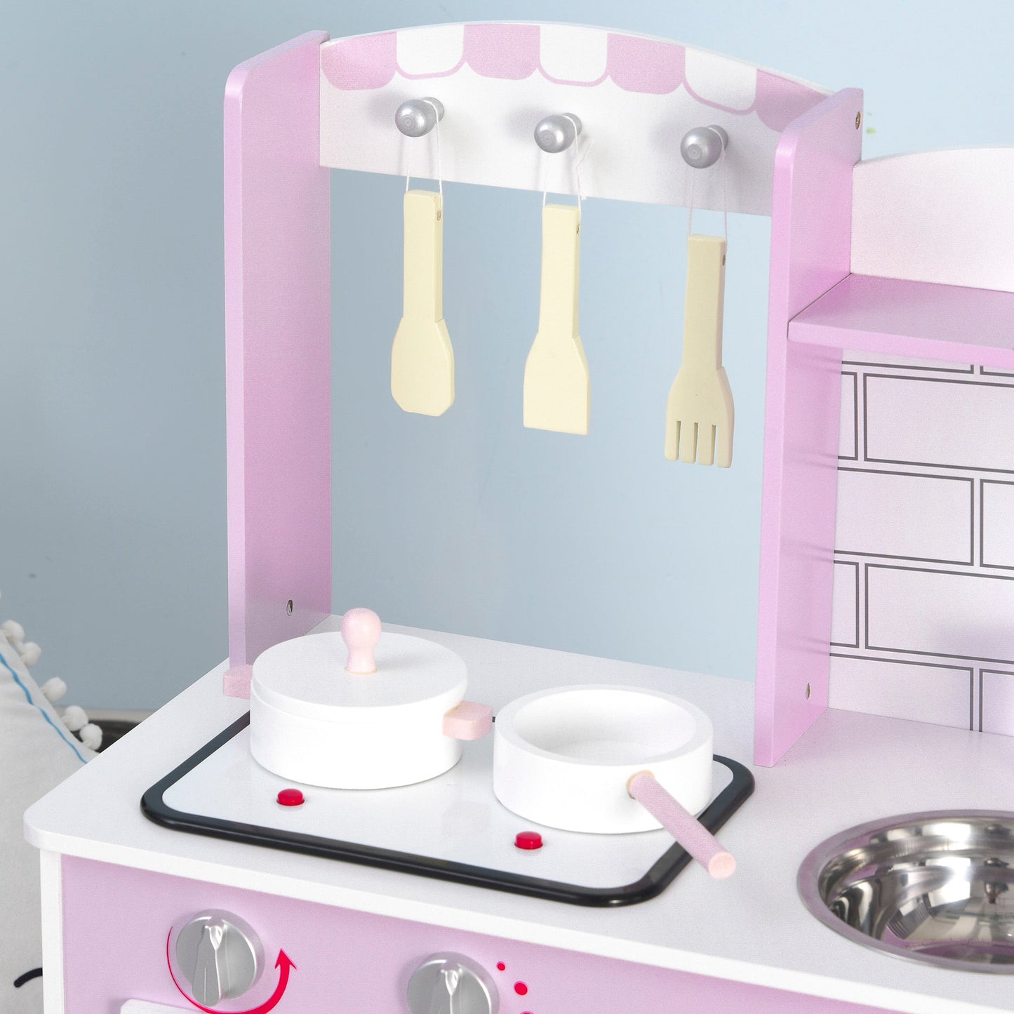 Kids Pretend Kitchen Playset w/ Cooking Toy Accessories - Pink