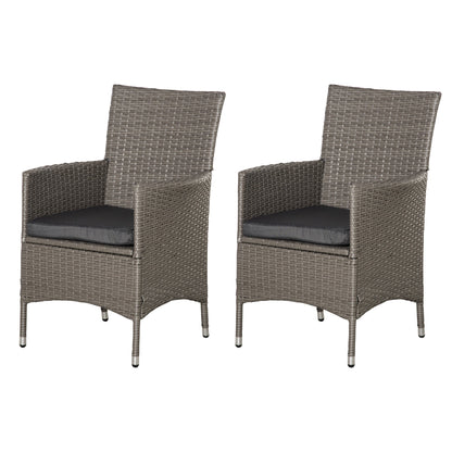 2 PC Outdoor Rattan Armchair Dining Chair Garden Patio Furniture w/ Armrests Cushions Grey