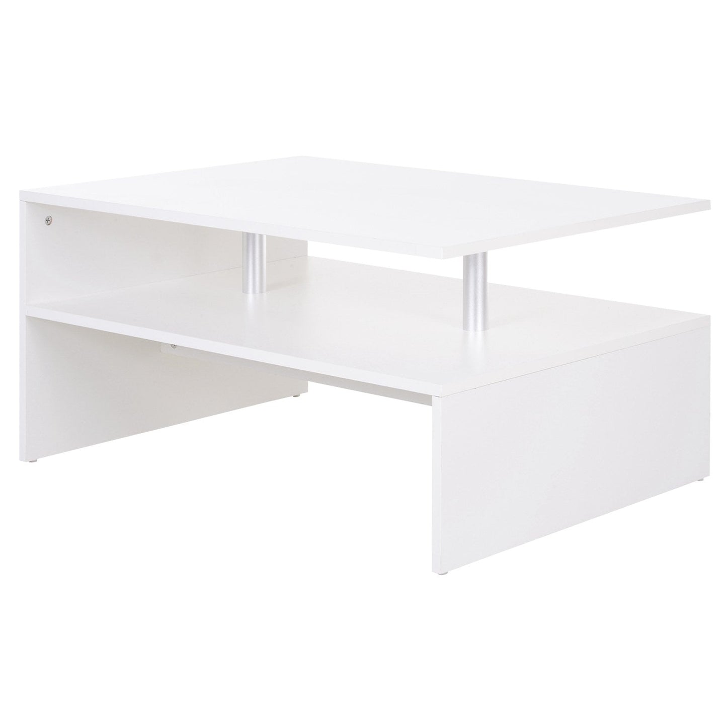 2-Tier Coffee Table Side/End Table Modern Rectangular Design w/ Open Shelf Living Room Entryway Hallway Furniture White