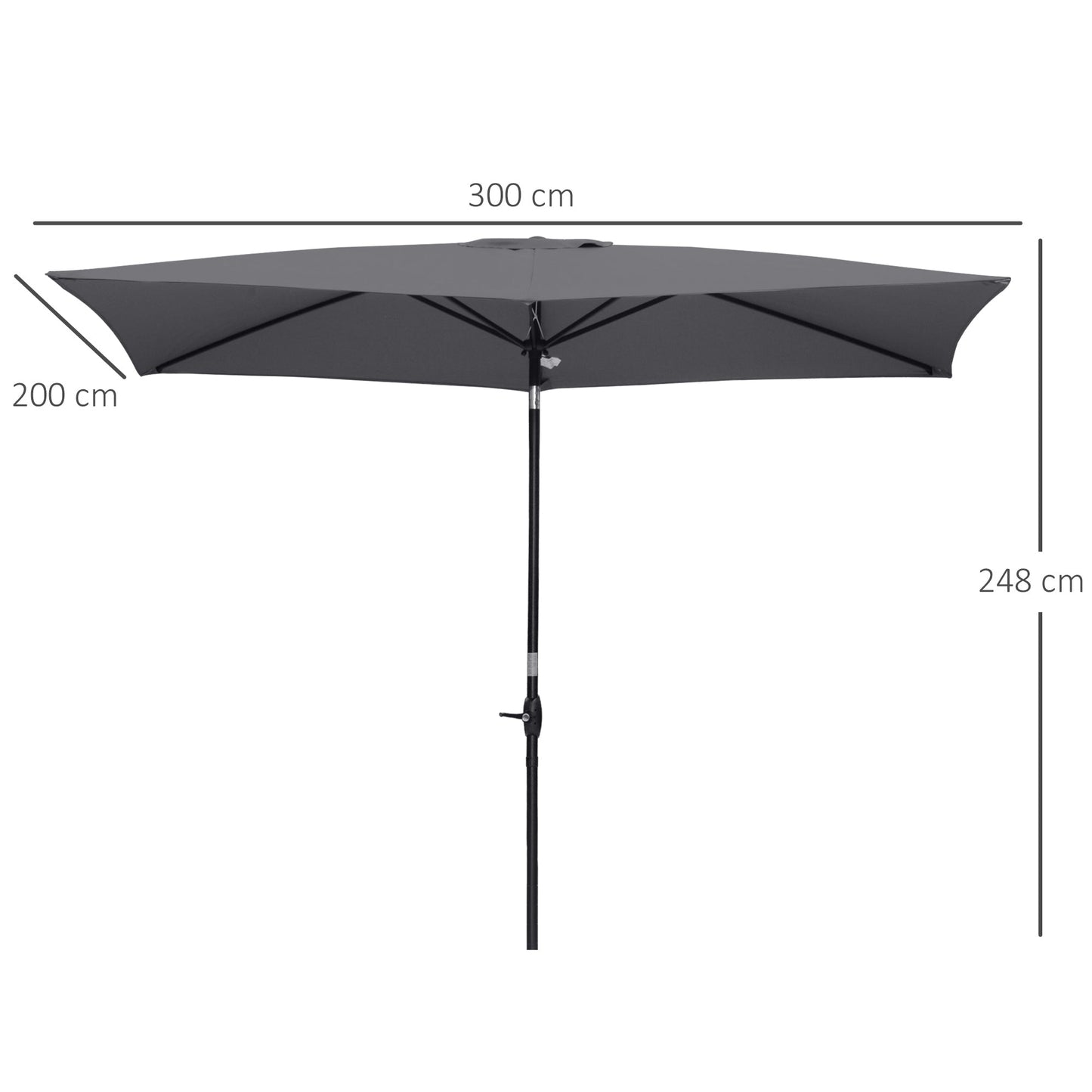 Outsunny 2 X 3M Rectangular Market Umbrella Patio Outdoor Table Umbrellas With Crank & Push Button Tilt Dark Grey