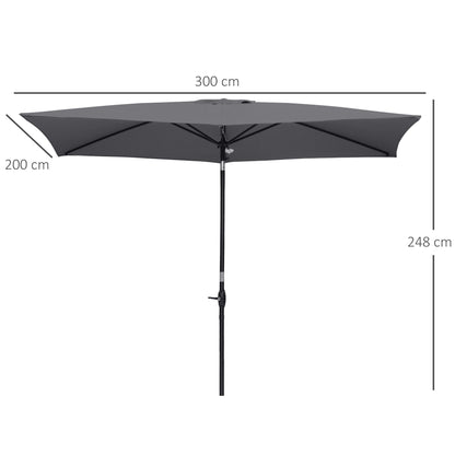 Outsunny 2 X 3M Rectangular Market Umbrella Patio Outdoor Table Umbrellas With Crank & Push Button Tilt Dark Grey