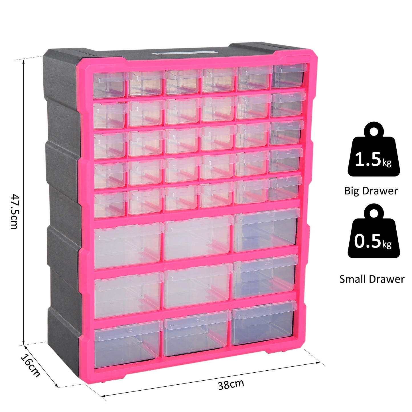 Durhand 39 Drawer Storage Cabinets 38Lx16Dx47.5H cm Plastic-Rose Red