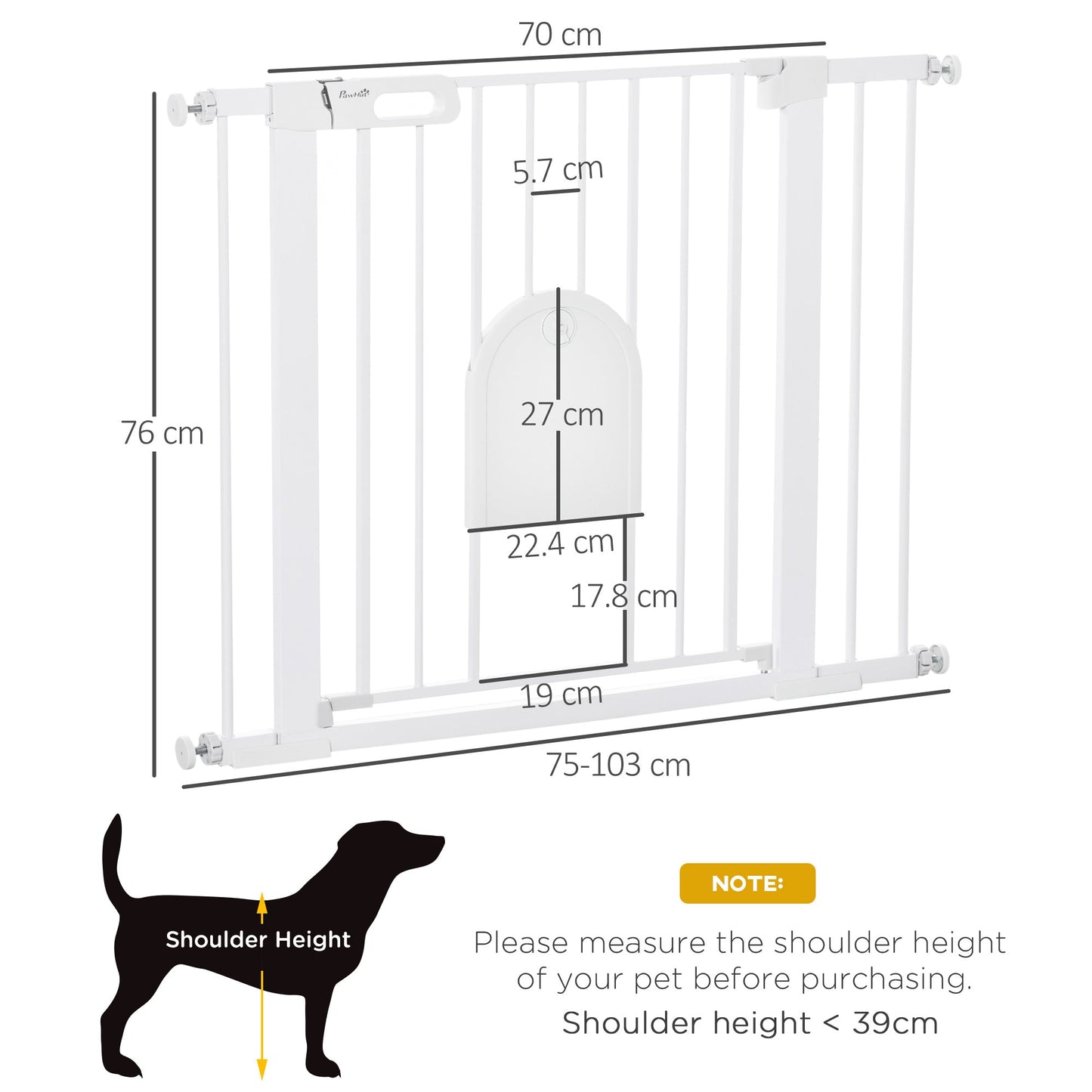 PawHut Dog Gate with Cat Flap Pet Safety Gate Barrier