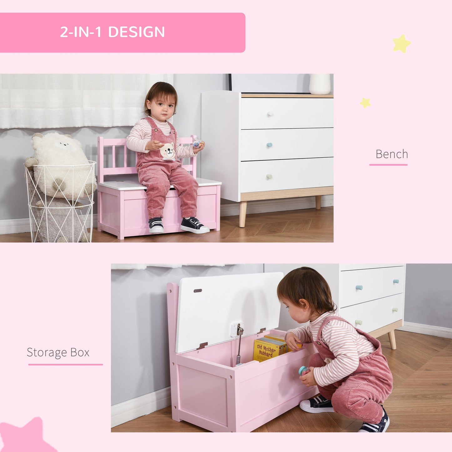 Two-In-One Wooden Toy Box