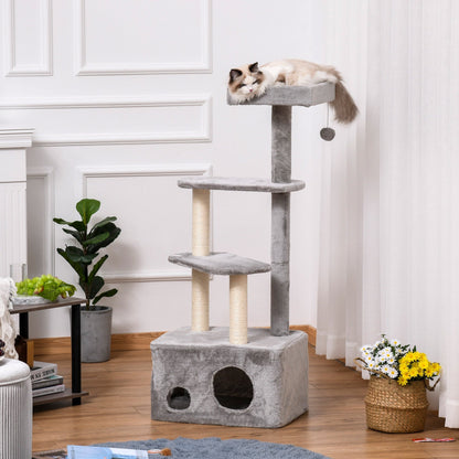 PawHut Cat Tree Kitten Tower w/ Sisal Scratching Post Condo Plush Perches Hanging Ball