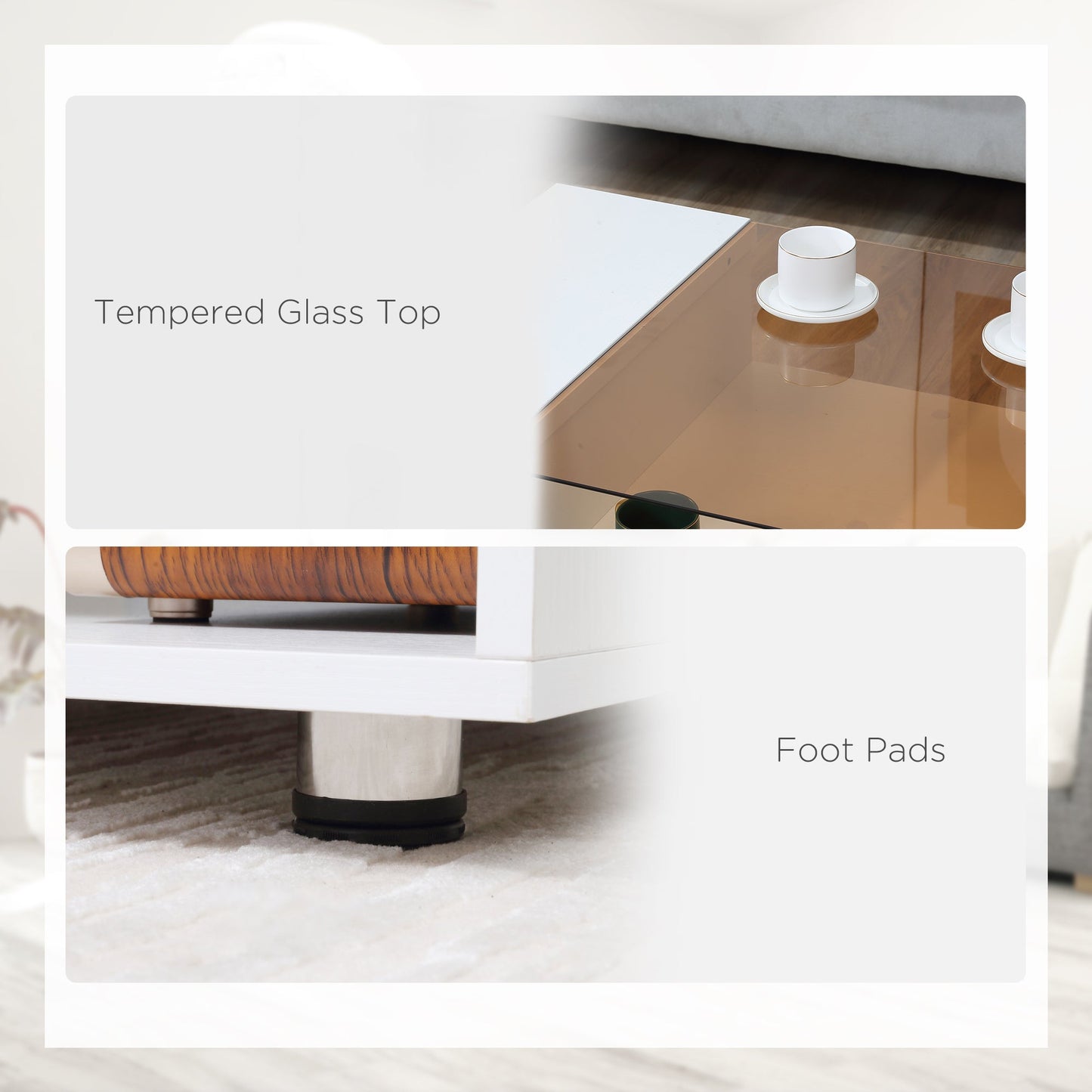 Modern Coffee Table with Tempered Glass Top