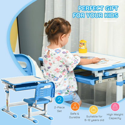 Kids Desk and Chair Set Height Adjustable Student Writing Desk Children School Study Table with Tiltable Desktop