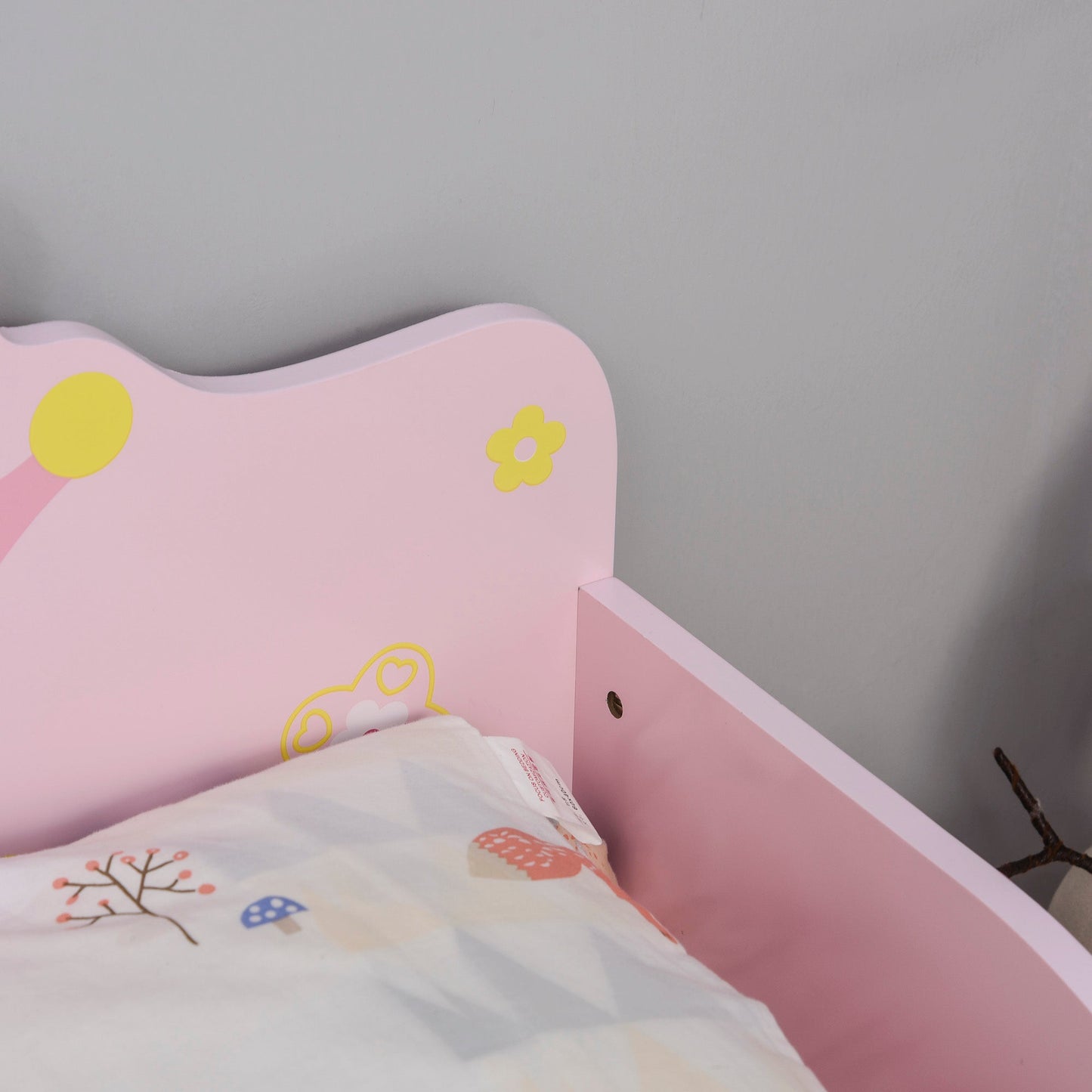 Kids Toddler Bed Princess Crown Theme Safety Side Rails Slats Home Bedroom Furniture Boys Girls 3-6 Yrs Pink 143 x 73 x 60 cm