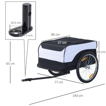 Bike Trailer Cargo in Steel Frame Extra Bicycle Storage Carrier with Removable Cover and Hitch White and Black