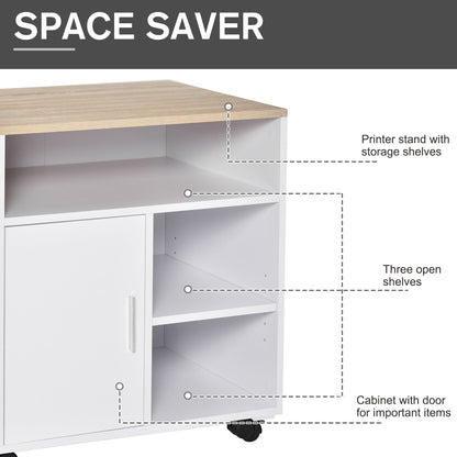 Multi-Storage Printer Stand Unit Office Desk Side Mobile Storage w/ Wheels Modern Style 60L x 50W x 65.5H cm - Oak