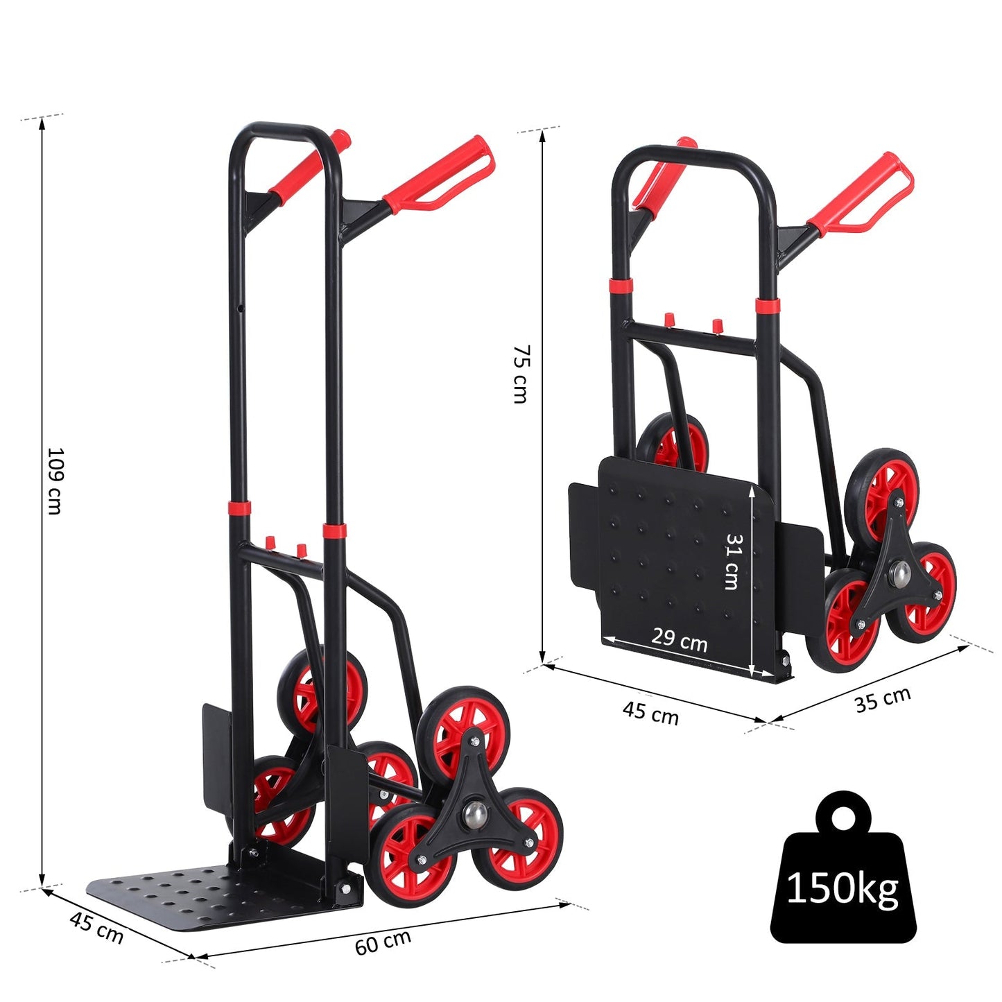 DURHAND Steel Climbing Stairs Trolley Hand Trucks 6-Wheels Foldable Load Cart 120kg