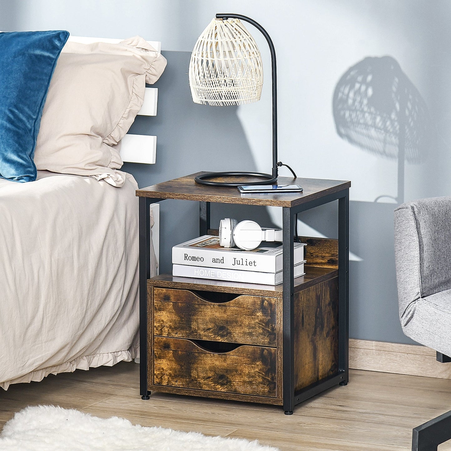 Homcom Industrial Side Table With Drawer