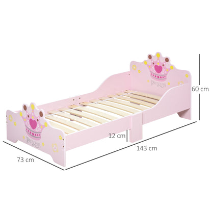 Kids Toddler Bed Princess Crown Theme Safety Side Rails Slats Home Bedroom Furniture Boys Girls 3-6 Yrs Pink 143 x 73 x 60 cm