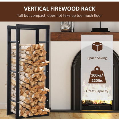 Metal Firewood Log Holder Tall Firewood Rack Indoor Outdoor Fireplace Wood Storage Shelf with Side Rails