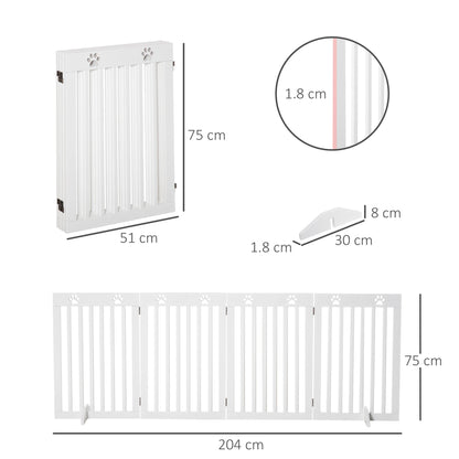 PawHut Wooden Pet Gate Foldable Freestanding Dog Safety Barrier w/ Support Feet