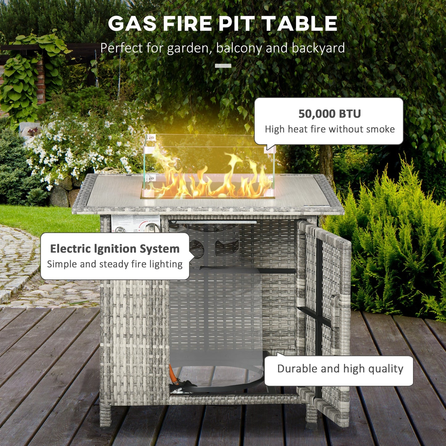 Outdoor PE Rattan Gas Fire Pit Table