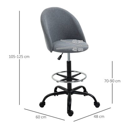 Vinsetto Ergonomic Drafting chair Adjustable Height w/ 5 Wheels Padded Seat Footrest 360° Swivel Freely Comfortable Versatile Use For Home Office - Grey