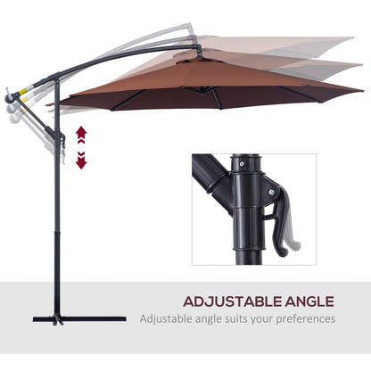 Outsunny Diameter 3M Hanging Umbrella Parasol-Coffee