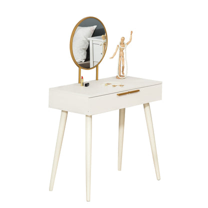 Modern Dressing Table with Round Mirror