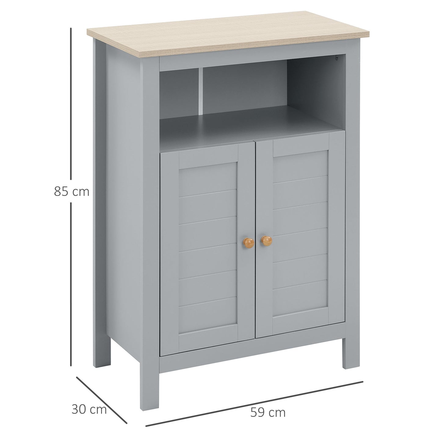 Retro Floor Cabinet Two Door With Shelf Grey by Kleankin